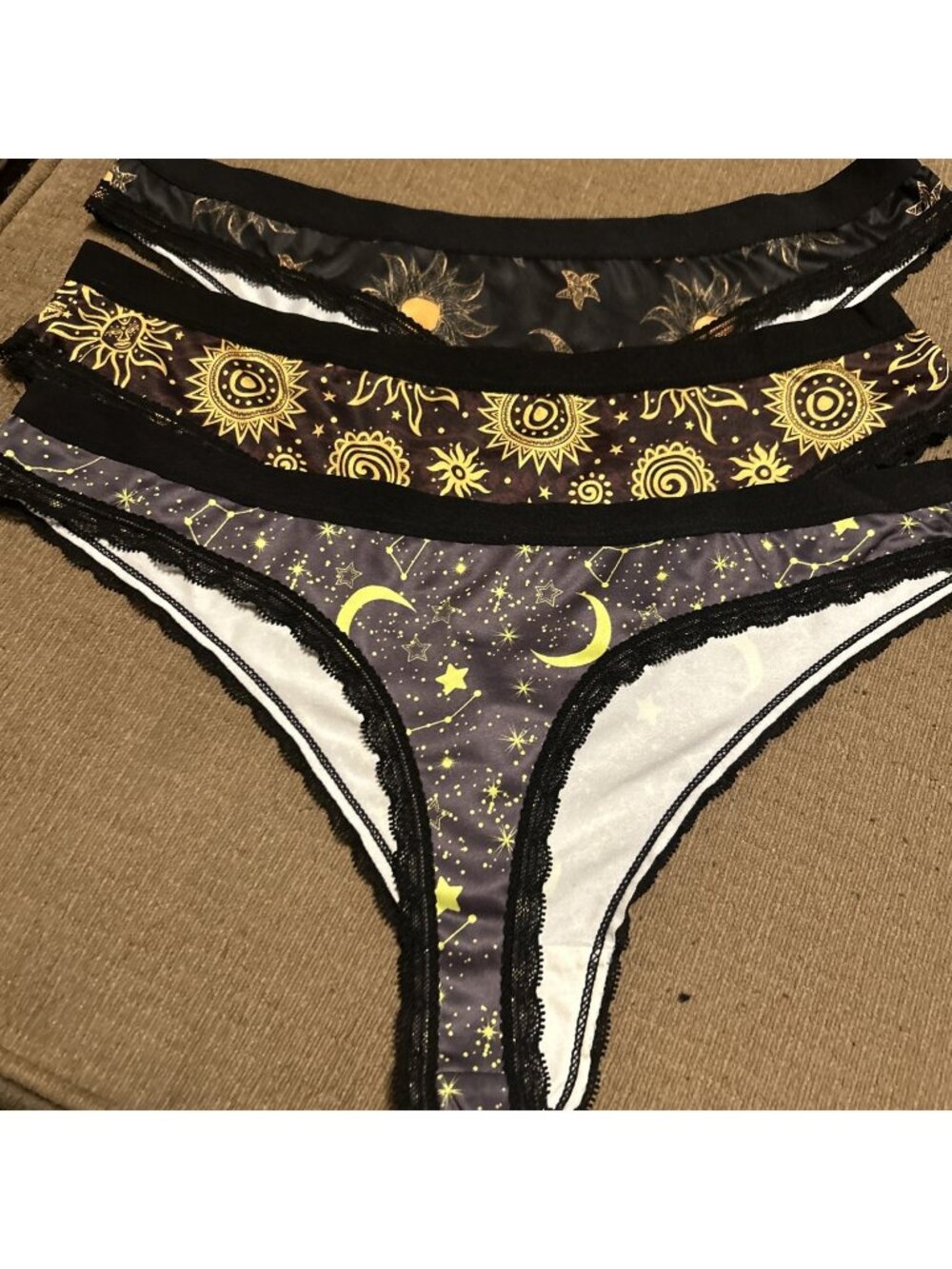 Morvia 3pk lace trim goth Emo Skater Bikini panties 2X plus size Sun Moon stars